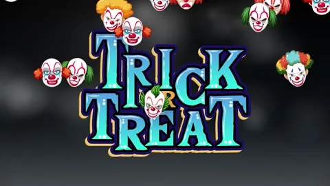 Animated Trick or Treat Text with Falling Cartoon Clown Heads Stock Footage 341541608