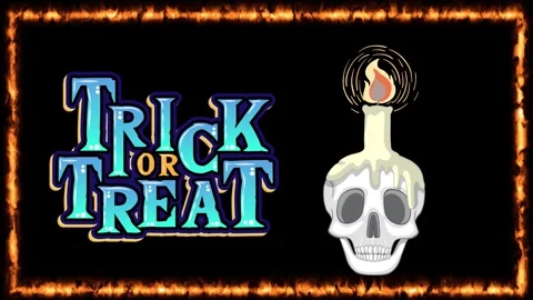 Animated Trick or Treat Text with Skull Candle and Fire Frame Stock Footage 341542128