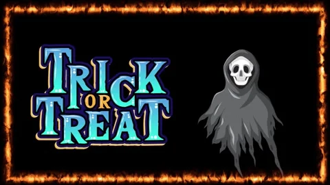 Animated Trick or Treat Text with Floating Ghost and Fire Frame Stock-Footage 342314782