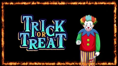 Animated Trick or Treat Text with Creepy Clown and Fire Frame Stock Footage 342319290