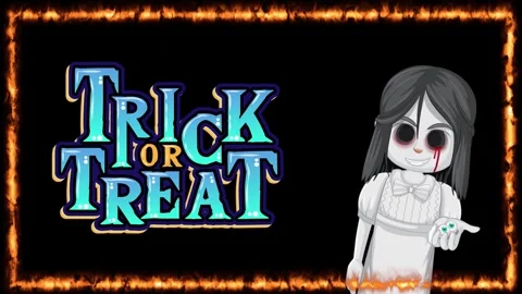 Animated Trick or Treat Text with Spooky Girl and Fire Frame 스톡 동영상 343472456