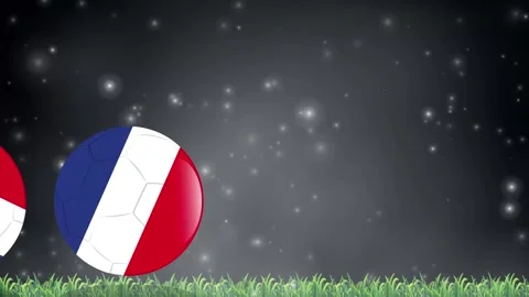 Animated Tricolor Soccer Balls Bouncing Over Green Grass Under Night Sky Stock Footage 341908200