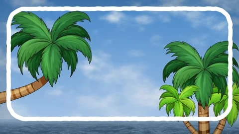 Animated Tropical Beach Frame with Palm Trees and Clear Sky Loop 動画素材 346197478