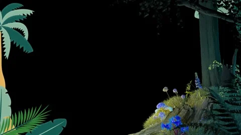 Animated Tropical Forest Background with Palm Trees and Flowers in a Flat Stock Footage 338368996