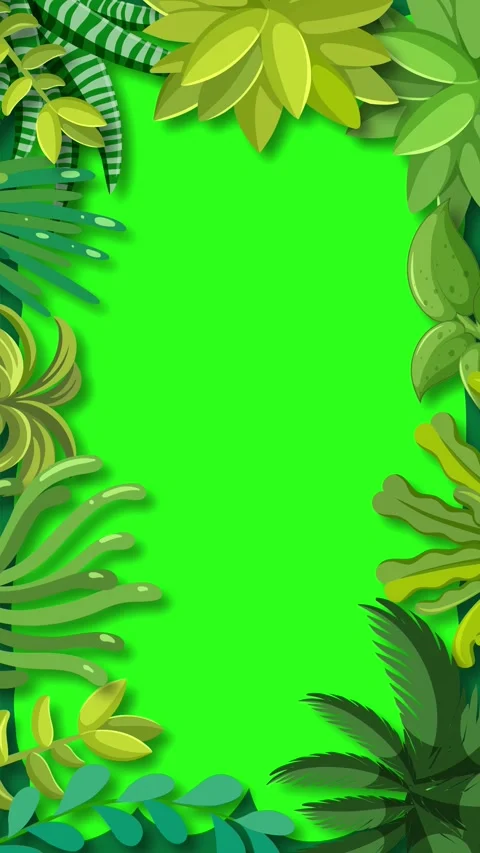 Animated Tropical Leaf Border with Vertical Green Screen Center Stock Footage 314248364