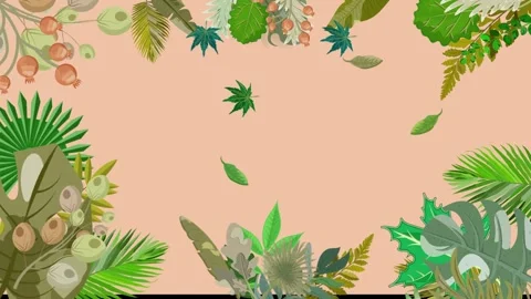 Animated Tropical Leaf Frame with Falling Leaves Motion Background Stock Footage 347737876