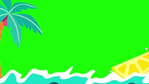 Animated tropical palm tree and citrus fruit slice border over vibrant green Stock Footage 344141080