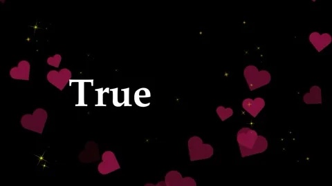 Animated true story text overlay with floating crimson hearts on black Stock Footage 338381972