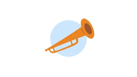 Animated trumpet flat icon floating on white background for musical content.. Stock-Footage 338861555