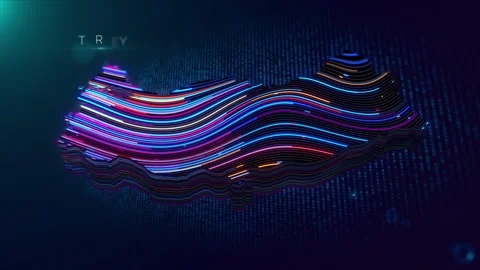Animated Turkey Map Reveal With Neon Lines And Text Stock Footage 341861956