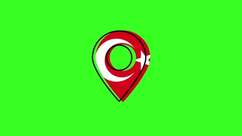 Animated turkish flag inside location icon on green screen Stock Footage 320208315