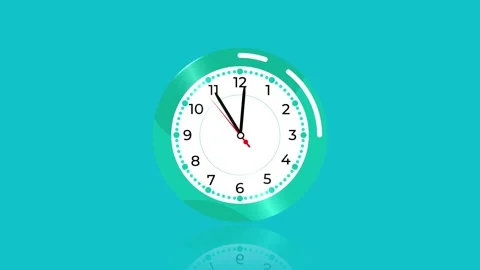 Animated Turquoise Clock Counting Down to Twelve O'Clock Stock Footage 339364328