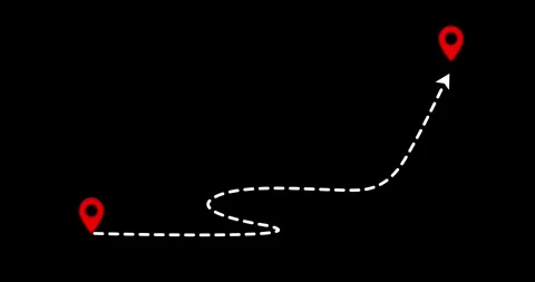 Animated two location point connections on a dashed line with lines arrow direct Stock Footage 333694050
