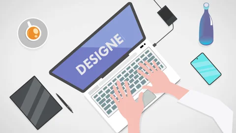 Animated Typing Designer On Laptop Tablet Smartphone Pen Tea Bottle Charger Idea Video stock 194252901