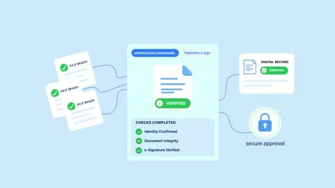 Animated UI Dashboard for Paperless E-Signature and Document Verification Stock Footage 346123323