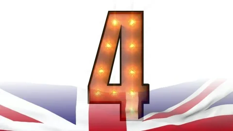 Animated uk flag with marquee numbers four Stock Footage 337444507