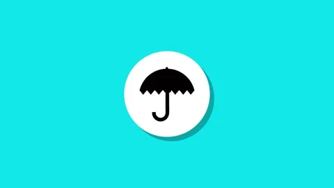 Animated umbrella icon appears on a bright cyan background, simple graphic .. Stock Footage 329272605