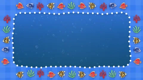 Animated Underwater Border Frame with Swimming Fish and Floating Bubbles Stock Footage 345209098