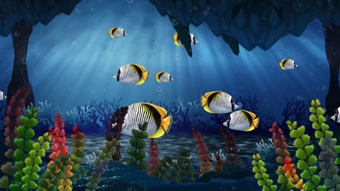 Animated Underwater Scene with Colorful ... | Stock Video | Pond5