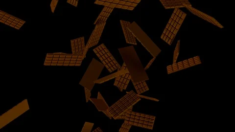 Animated unwrapped plain chocolate bars exploding and flying toward camera Stock Footage 86565992