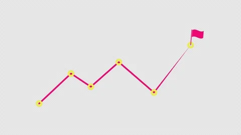 Animated upward growth chart with connected data points and a success flag Stock Footage 337042688