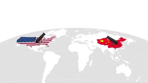 Animated US-CHINA Trade War Open fire tariffs Stock Footage 306505280