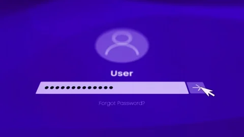 Animated user logging in to a desktop computer with a purple abstract background Video stock 297177492