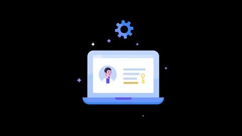 Animated User Login Interface with Spinning Gear and Zooming Elements Stock Footage 310100281