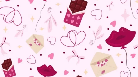 Animated Valentine's Day Pattern with Hearts, Chocolate, and Love Letters. Stock Footage 321939525