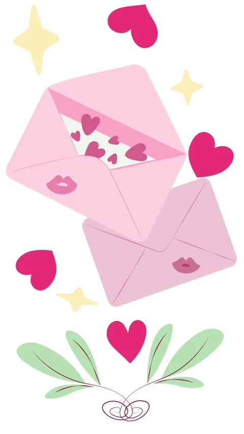 Animated Valentine's elements featuring love letters, hearts, and stars on white Stock Footage 321944359