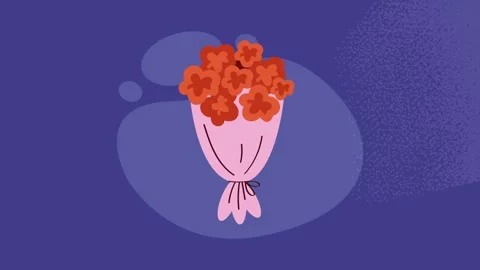 Animated vector bouquet of red flowers growing in pink wrapping paper on pu.. Video stock 339049056