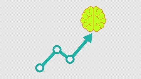 Animated vector graph rising to a glowing human brain symbol alpha channel .. Stock-Footage 346981675