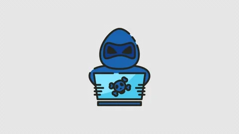 Animated vector icon of a blue hooded hacker Stock Footage 314480020