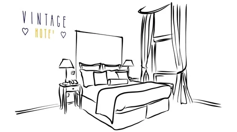 Animated vector illustration Artwork of Hotel room interior with bed Stock Footage 63795300