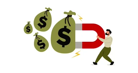 Animated vector illustration of a man holding a magnet to attract dollar bills Stock Footage 337242134
