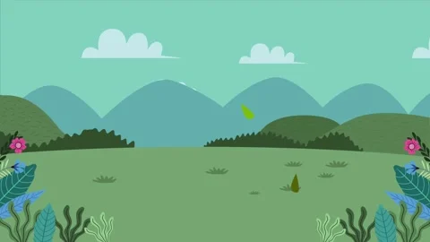 Animated vector landscape background with rolling hills and floating clouds.. Stock Footage 339116642
