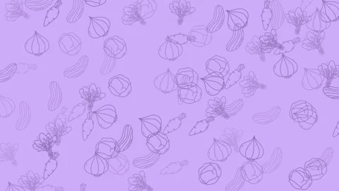 Animated Vegetable Outlines Falling and Drifting Loop on Light Purple Backg.. 스톡 동영상 320061120