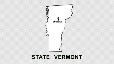 Animated Vermont State of USA with pointer in city Montpelier. Alpha channel. Stock Footage 170787936