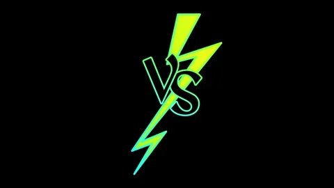 Animated Versus Sign with Neon Lightning Bolt Symbol on Black Background for Stock Footage 338326828