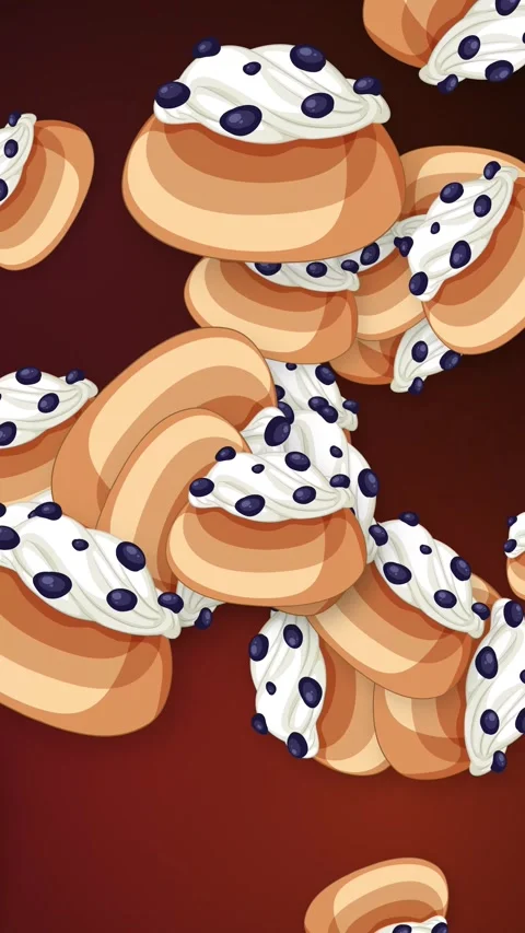 Animated Vertical Background of Falling Cream Puffs with Blueberries Stock Footage 348190066