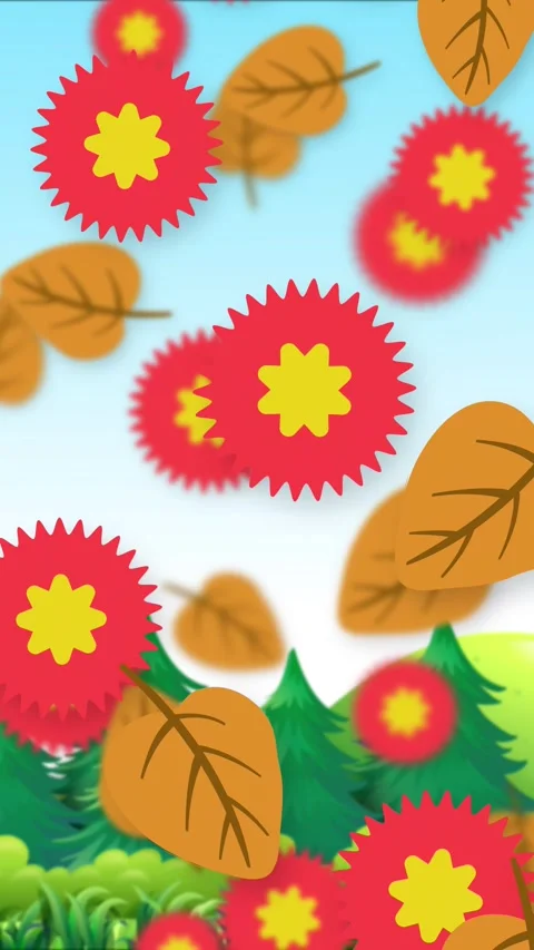 Animated Vertical Background with Falling Red Flowers and Autumn Leaves Stock Footage 342320122