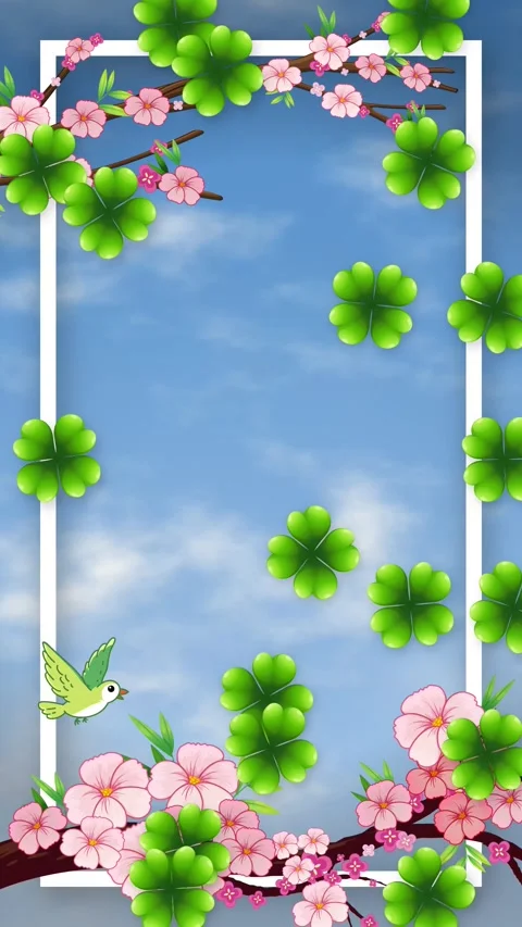 Animated Vertical Frame with Falling Four Leaf Clovers and Cherry Blossoms Vídeo Stock 346208373