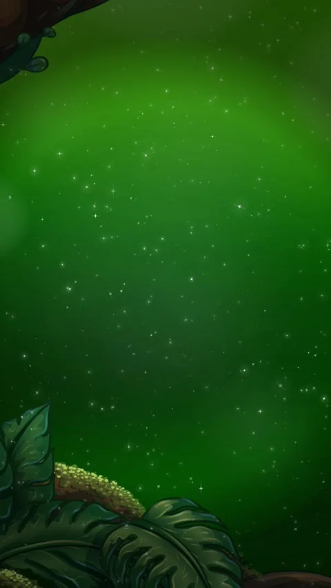 Animated Vertical Green Night Sky with Drifting Stars and Jungle Foliage Stock Footage 339527057