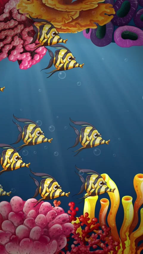 Animated Vertical Loop of Tropical Fish Swimming Through Coral Reef Stock Footage 341549244