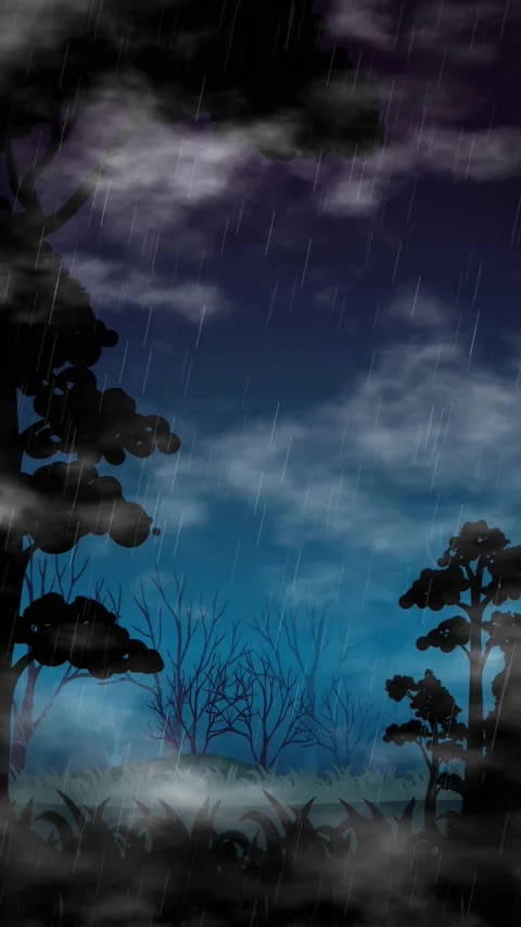 Animated Vertical Storm Loop with Rain and Lightning Over Dark Forest Stock-Footage 341308451
