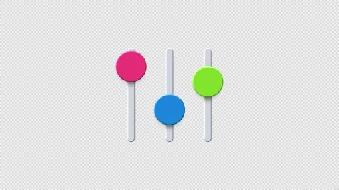 Animated vertical UI sliders with colored knobs and alpha channel Stock Footage 333814986