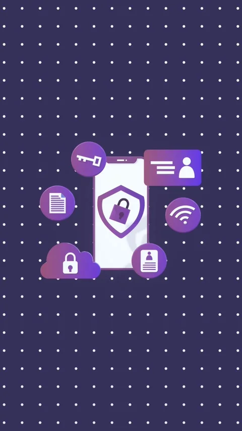 Animated Vertical Video of Cybersecurity with Smartphone and Security Icons. Stock Footage 312534409