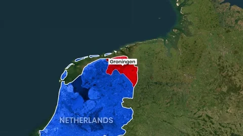 Animated video clip showing a map of Netherlands with Groningen highlighted red Stock Footage 341785997