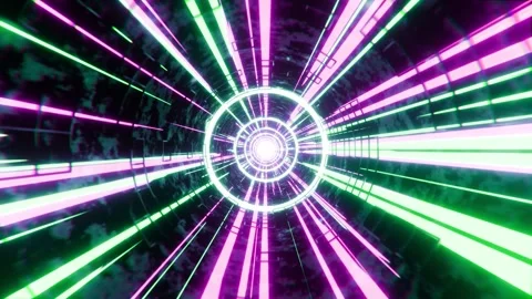 Animated video of glowing rays creating futuristic virtual reality tunnel Stock Footage 324514608