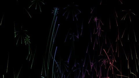 Animated video of linear neon fireworks on black background. Video stock 335368647